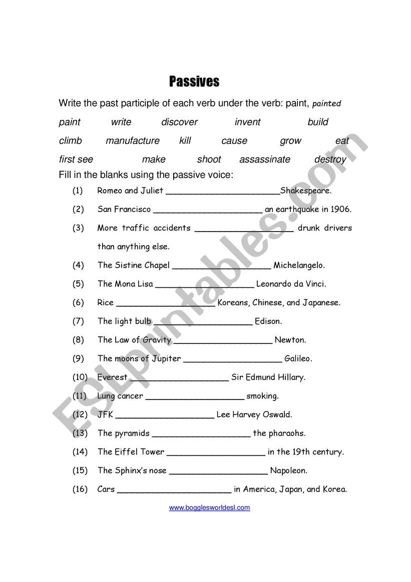 Passives worksheet