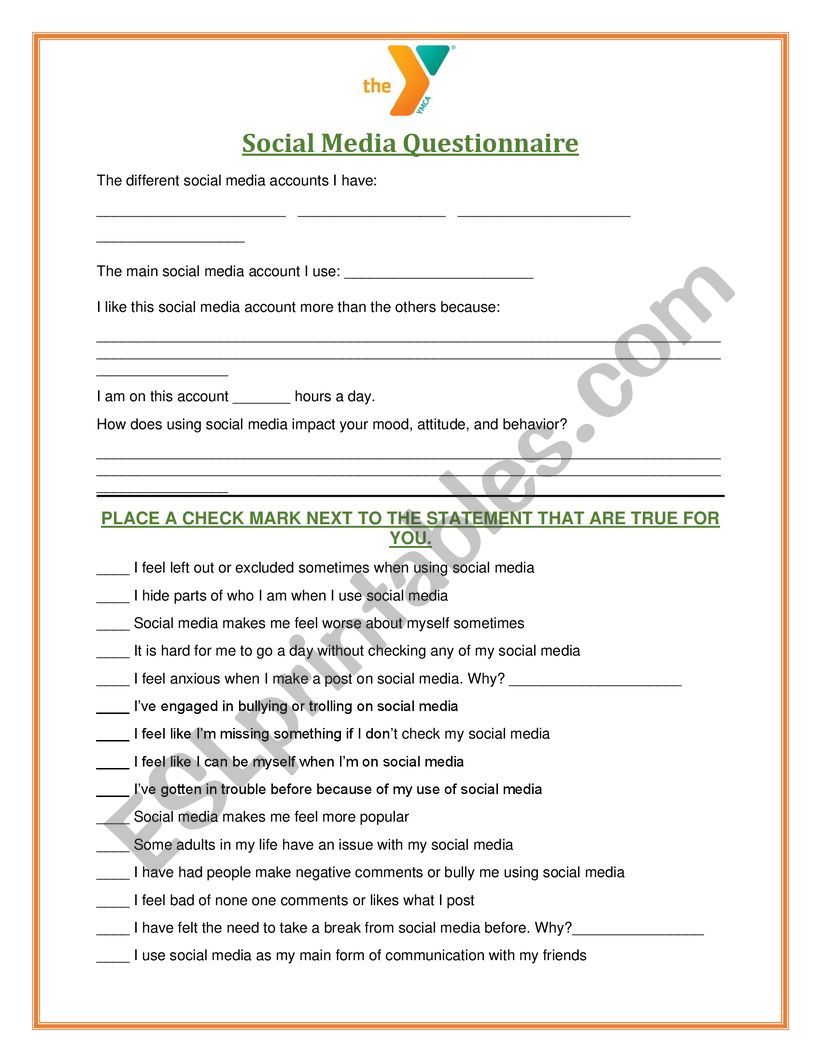 social media questions worksheet