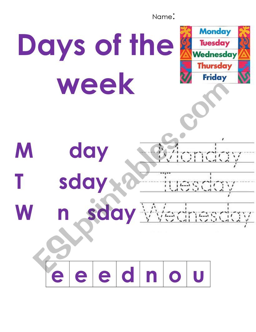 Days of the week worksheet