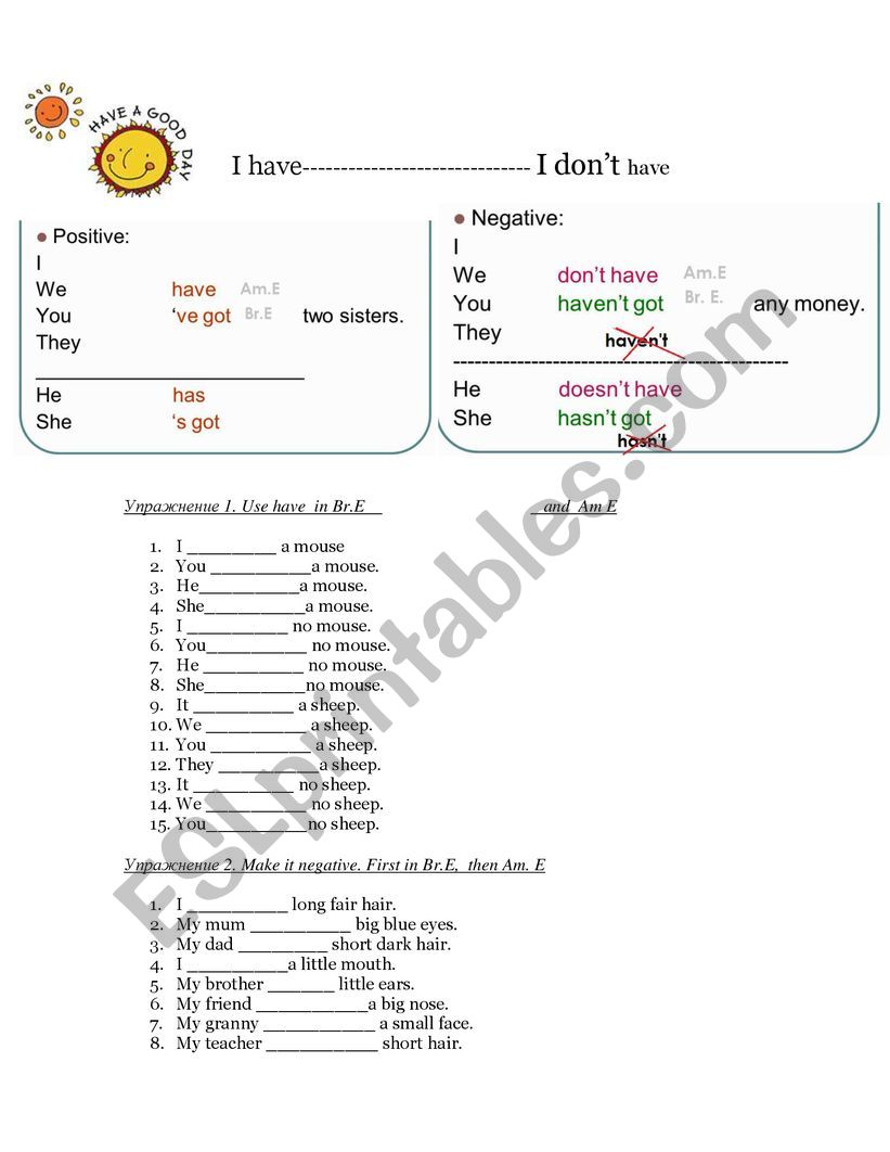 Have or have got worksheet