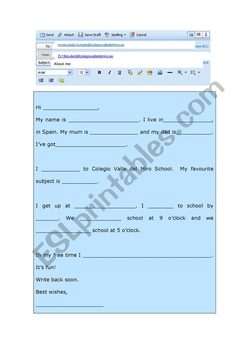 Informal Email Template worksheet