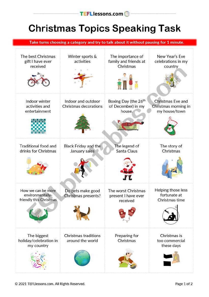 Christmas Speaking Topics worksheet