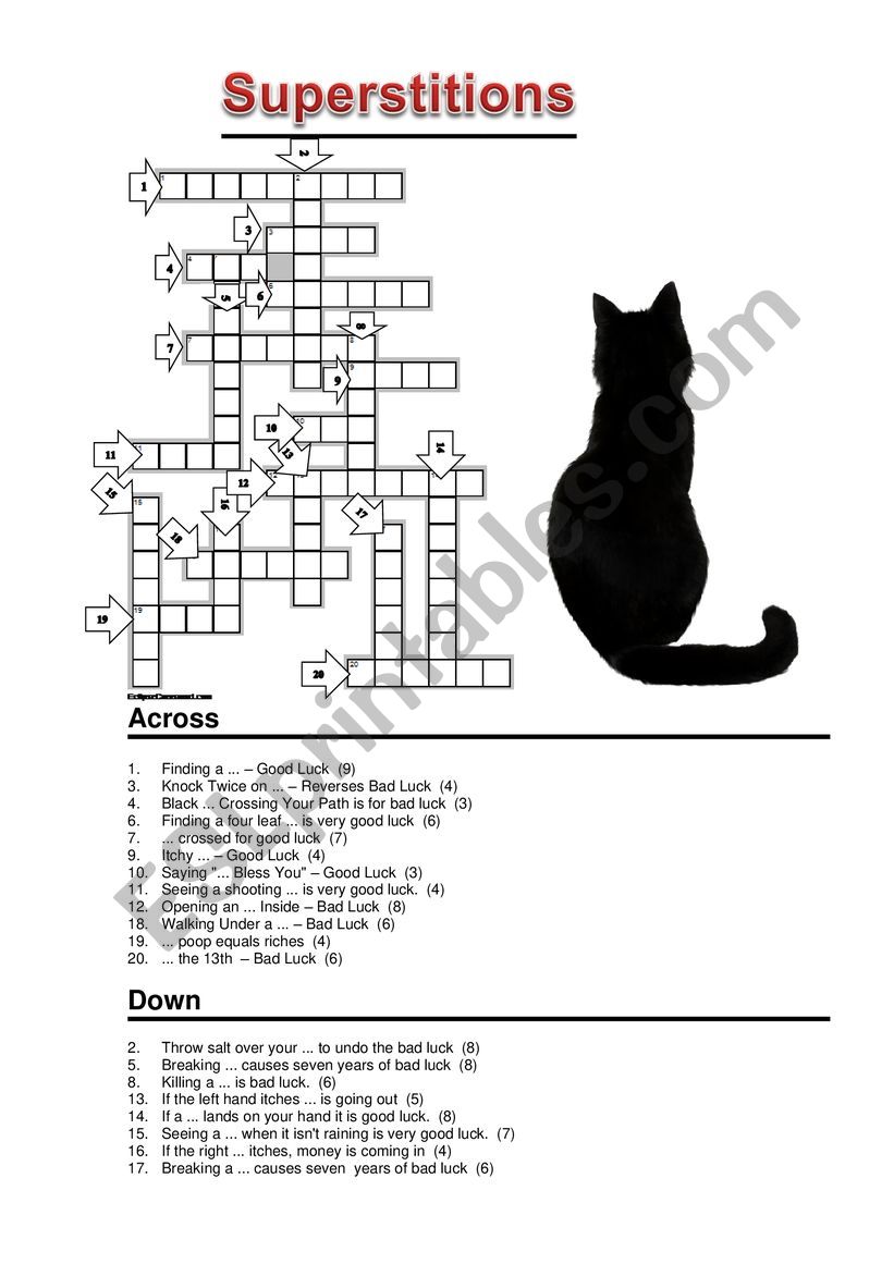 Superstitions crossword puzzle