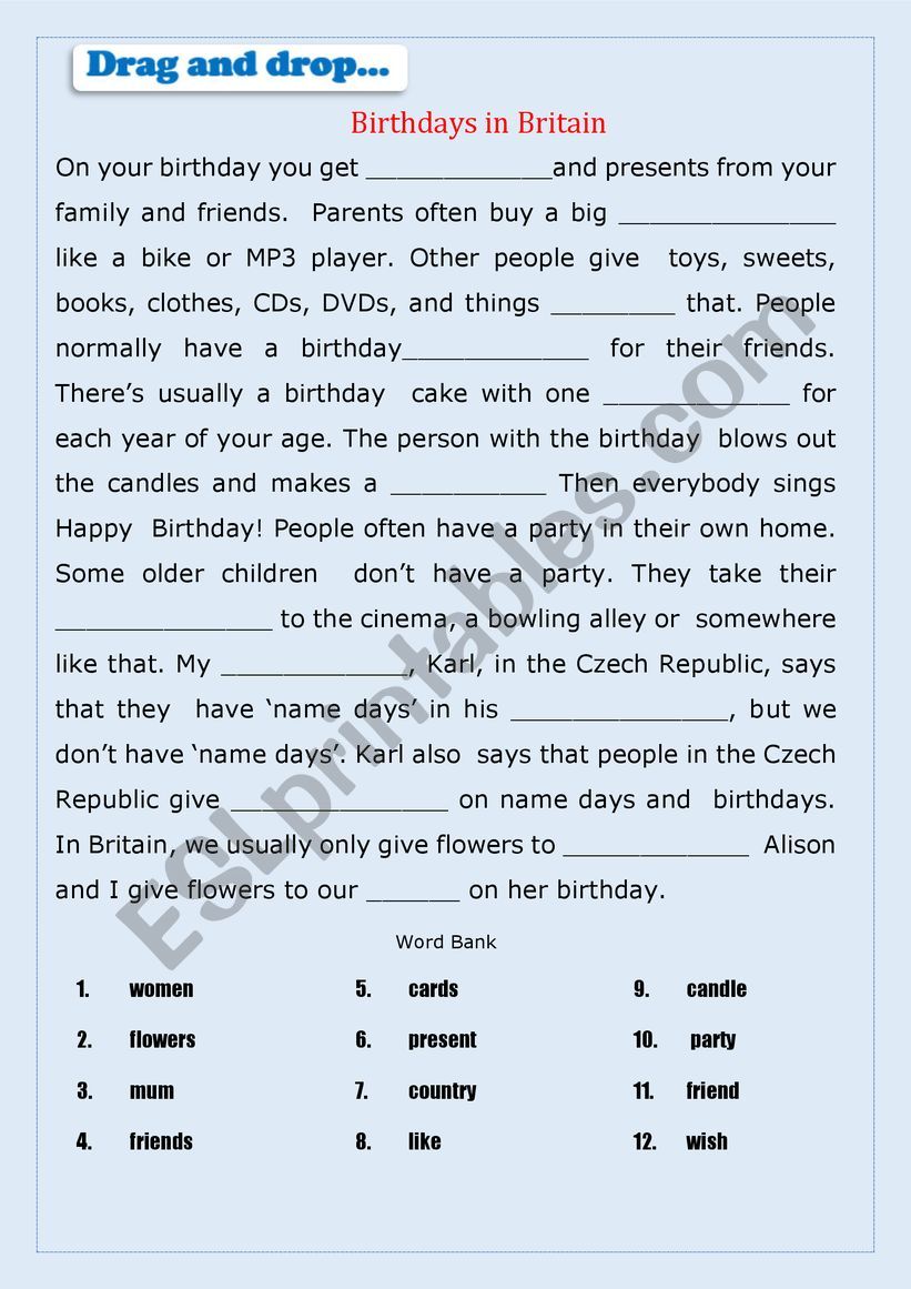 Birthdays worksheet