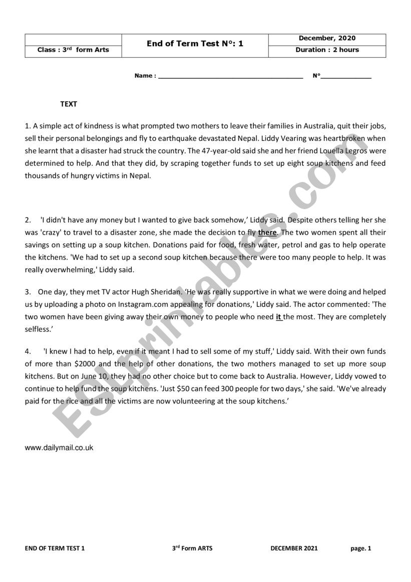 3rd-form-arts-end-of-term-test-1-esl-worksheet-by-hamza-youssef-kammoun