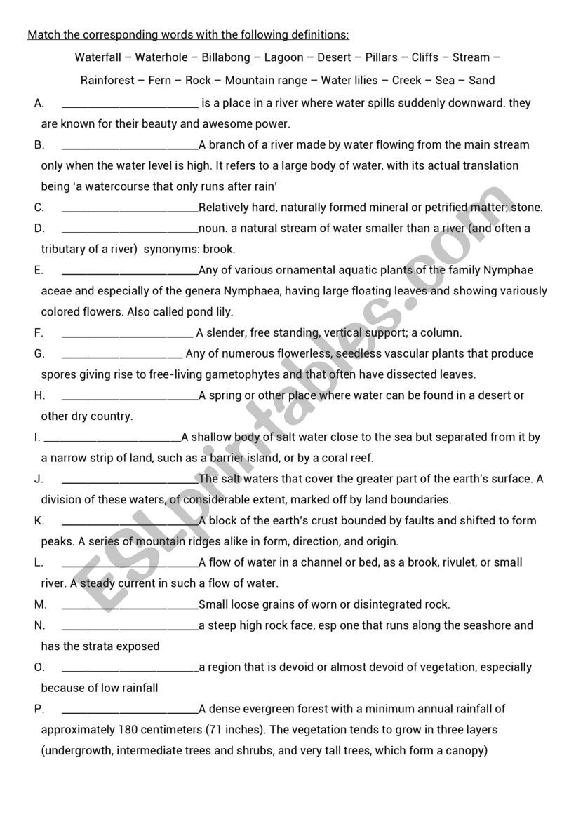 australian landscape worksheet