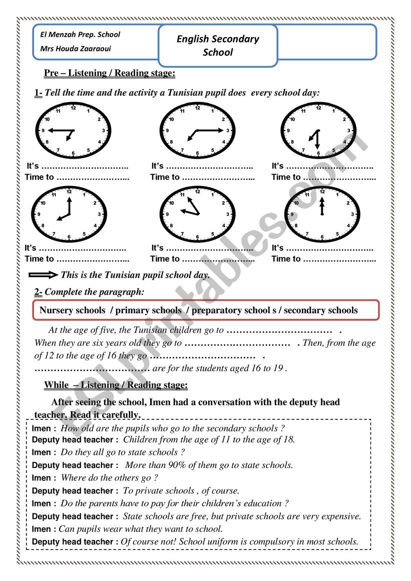 english secondary worksheet