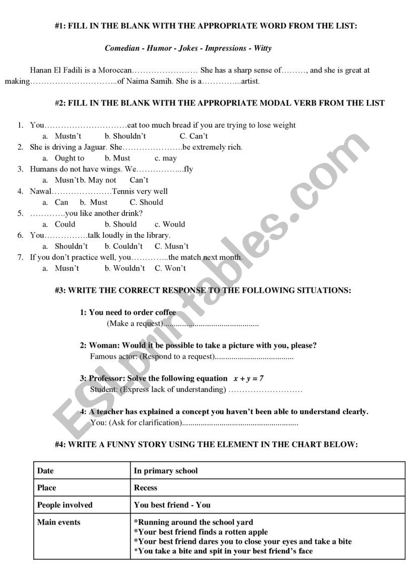 Humor Review worksheet worksheet