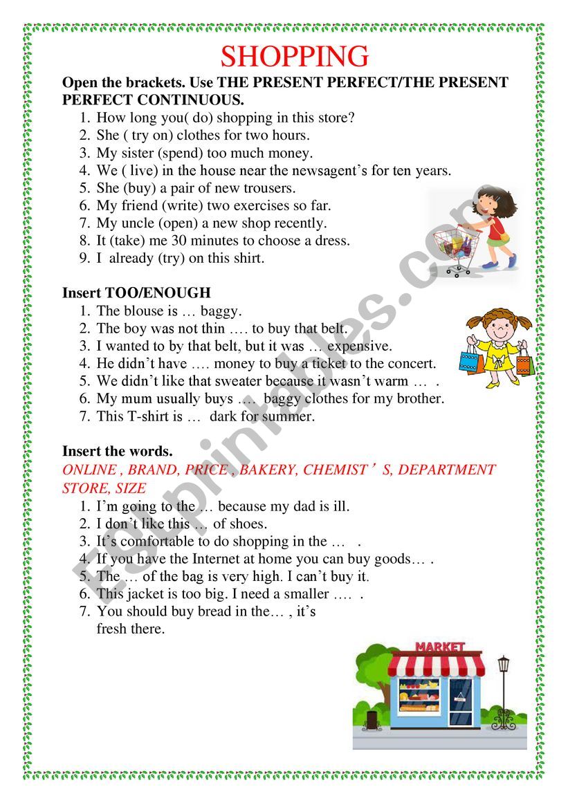 SHOPPING worksheet