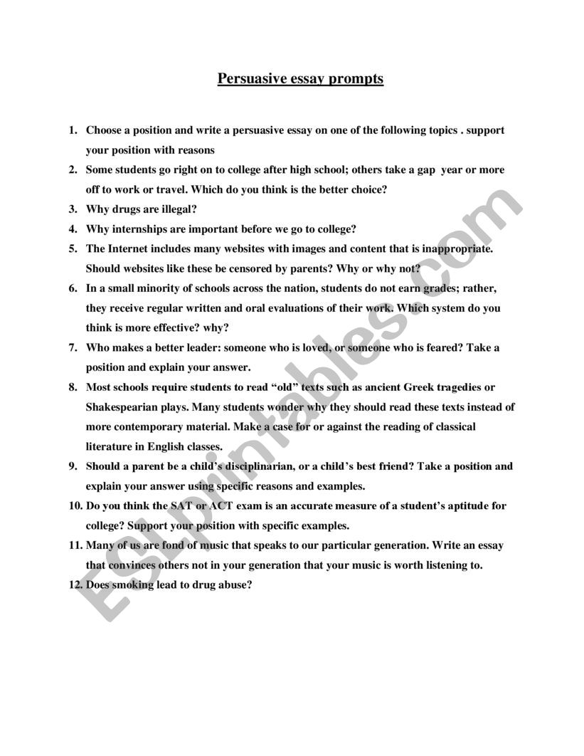 essay worksheet