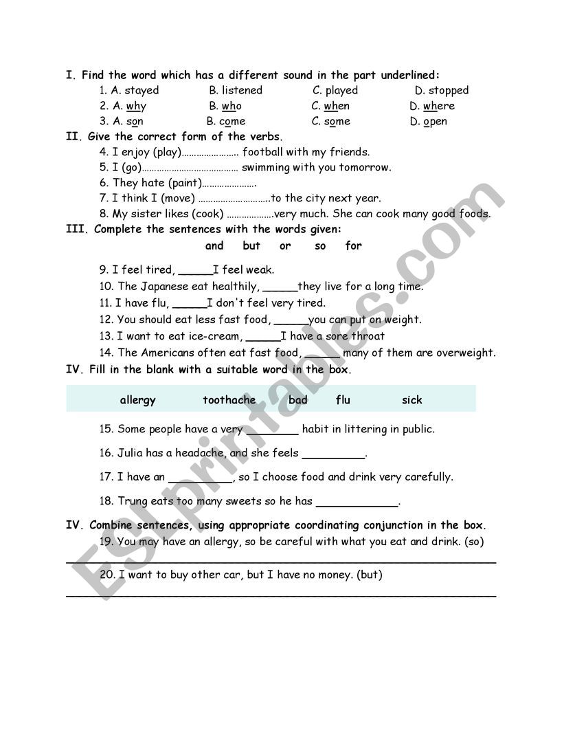 15 minute Test 1 worksheet