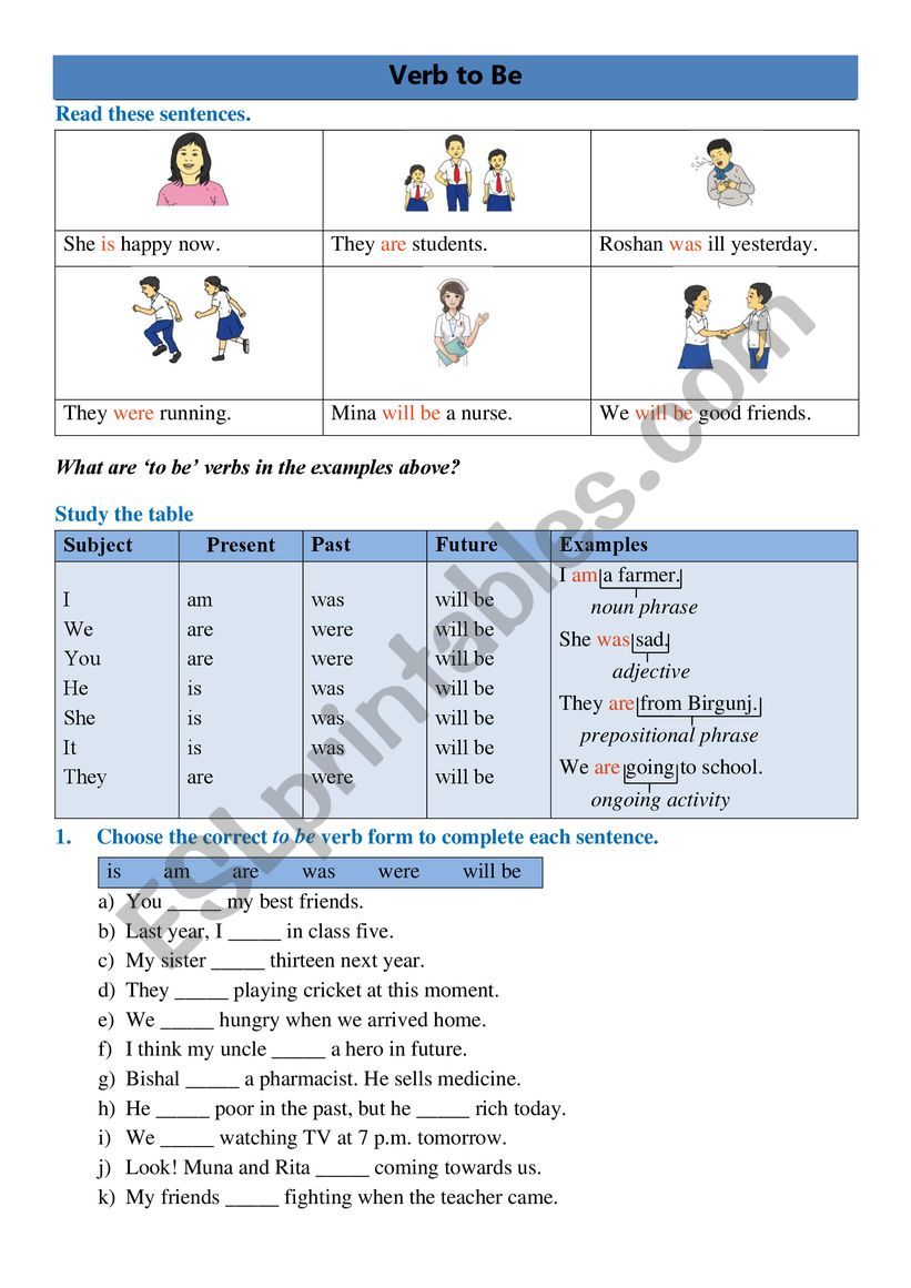 Verb to be  worksheet