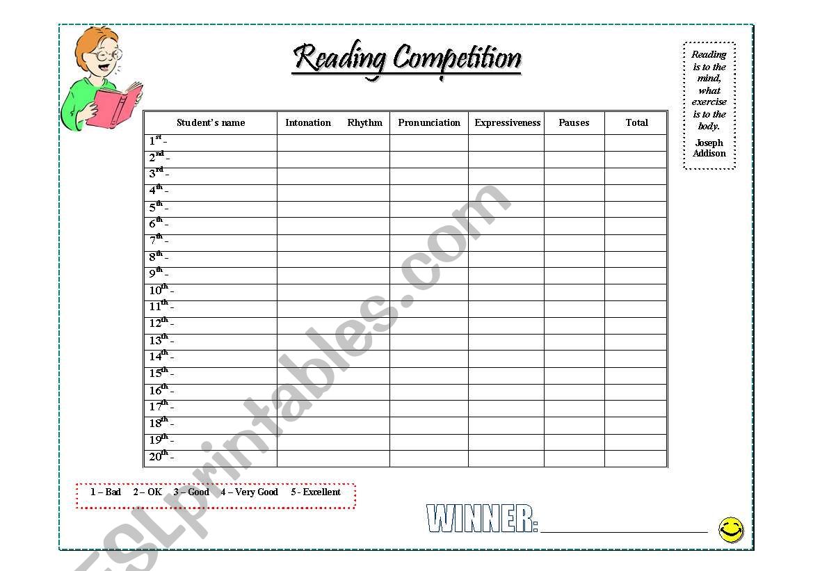 Reading Competition ESL Worksheet By Veraviana