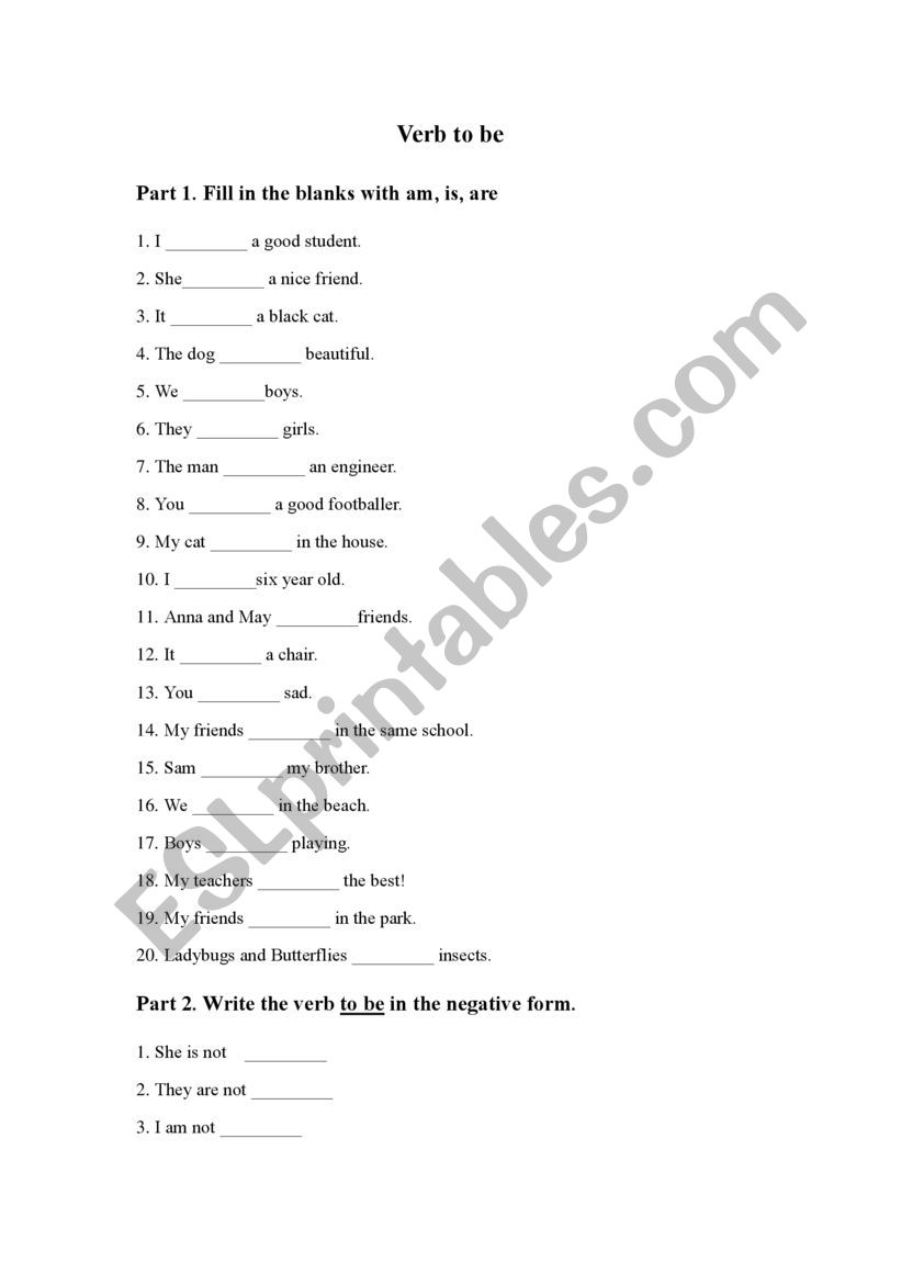 verb to be worksheet