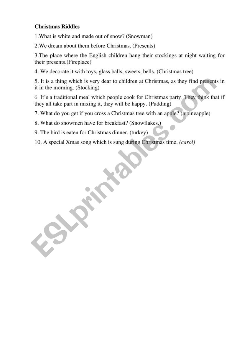 english riddles worksheet