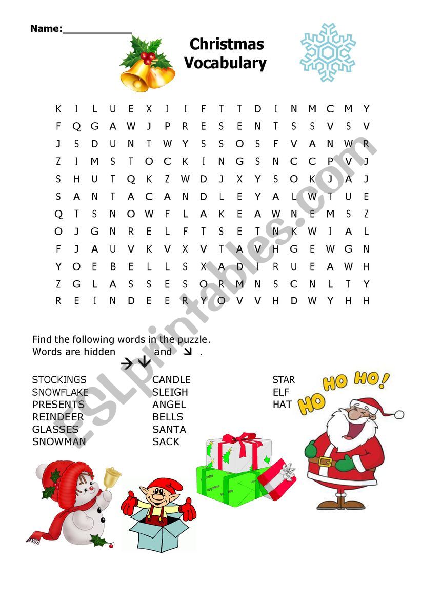 Christmas Vocabulary Wordsearch Puzzle