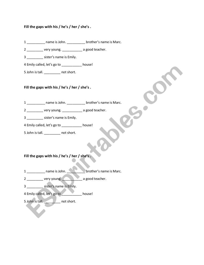 Heï¿½s / his / sheï¿½s / her - ESL worksheet by KatjanaK