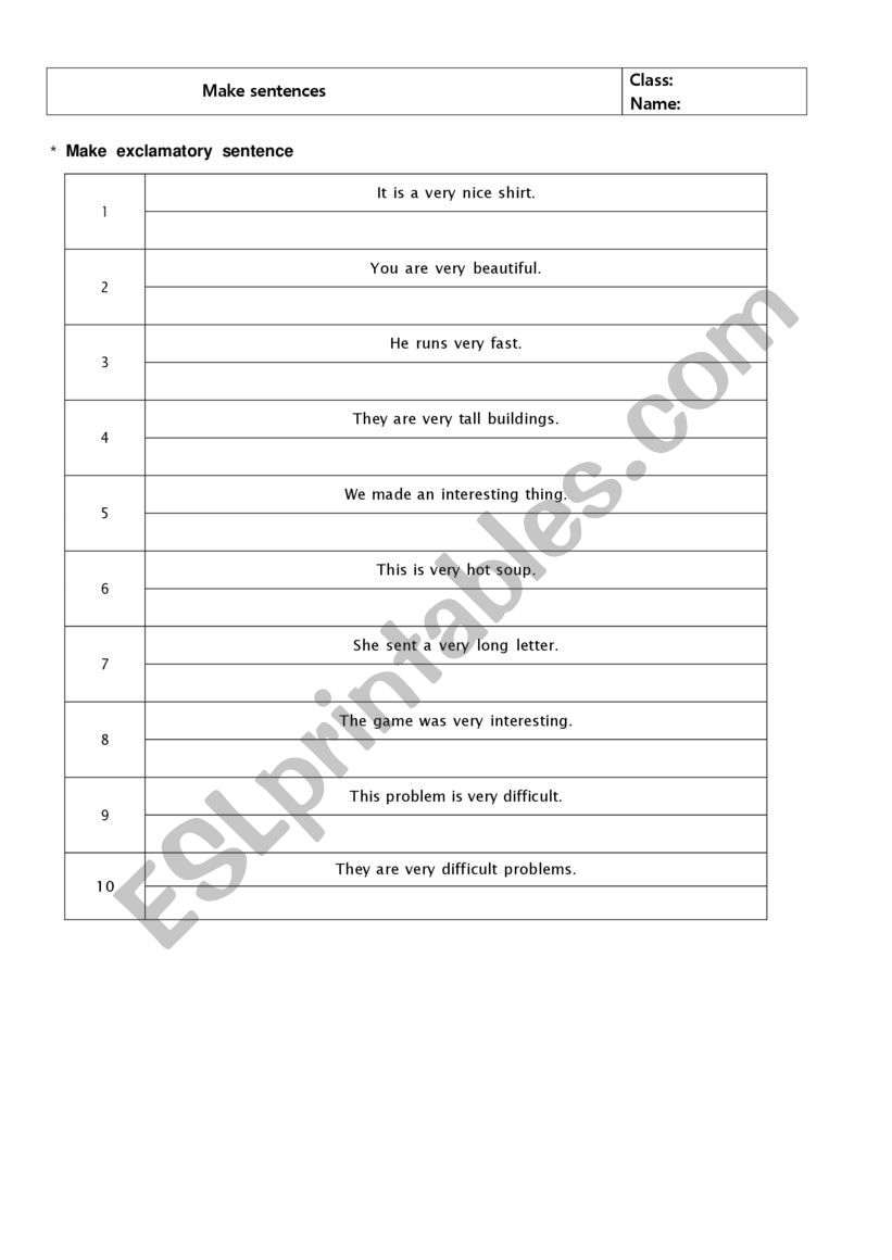 Make exclamatory sentences worksheet