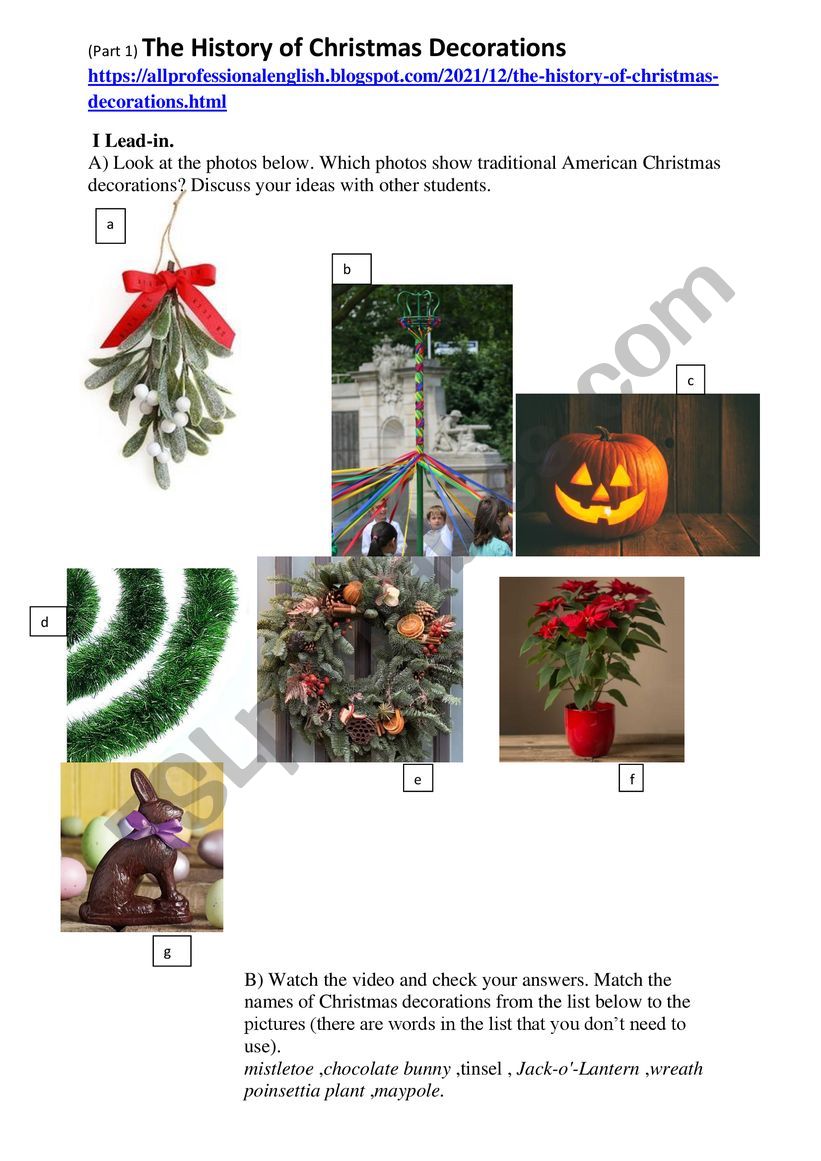 Christmas Decorations Part 1 worksheet