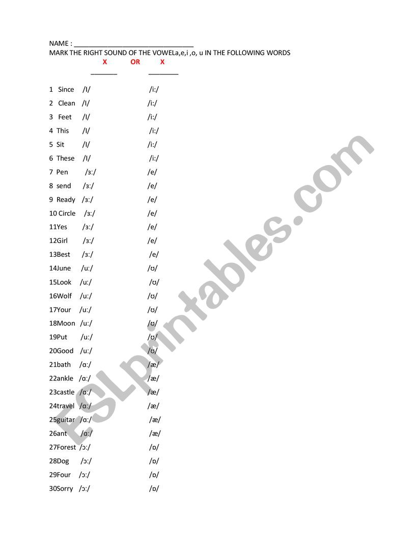 vowels sound worksheet