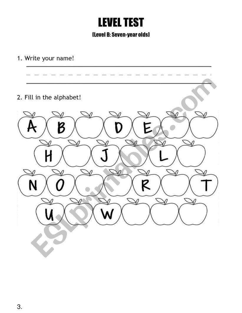 Level Test for 6/7 year olds worksheet