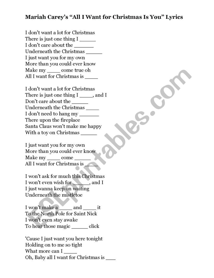 All I want for Christmas song _ fill in the gaps in the lyrics