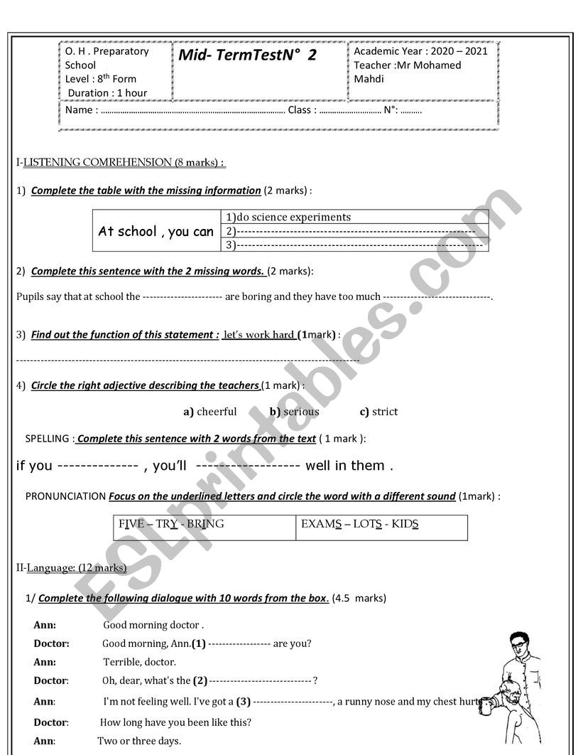 MID TERM TEST N2 8TH FORM worksheet