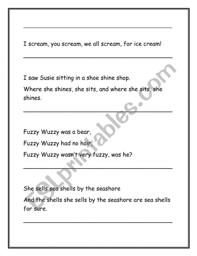 Tongue Twisters worksheet