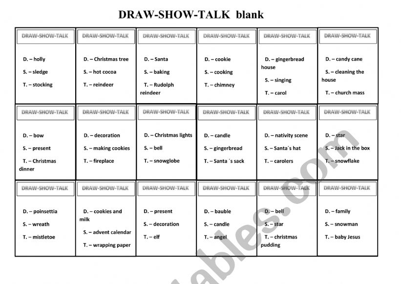 draw-show-talk christmas game worksheet