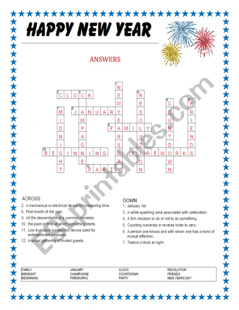 new year puzzle worksheet