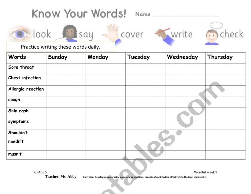 spelling words worksheet