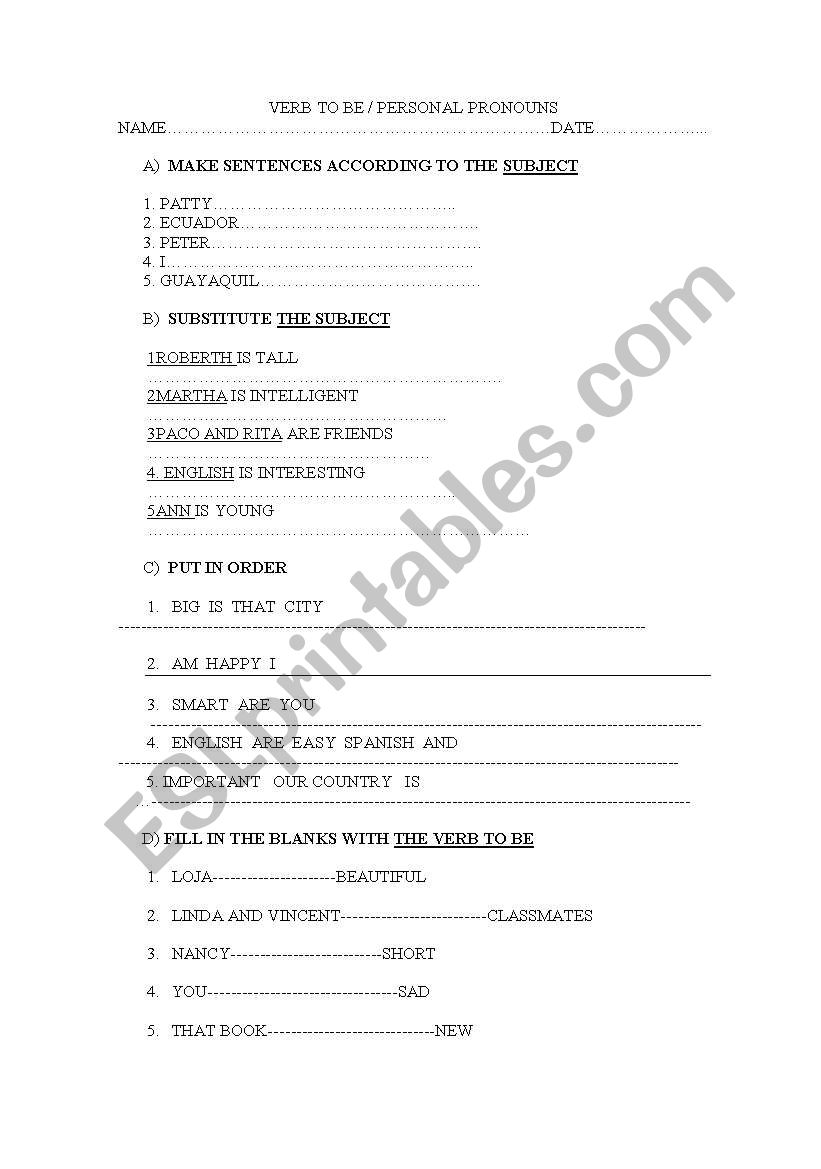 substitute vern tobe worksheet