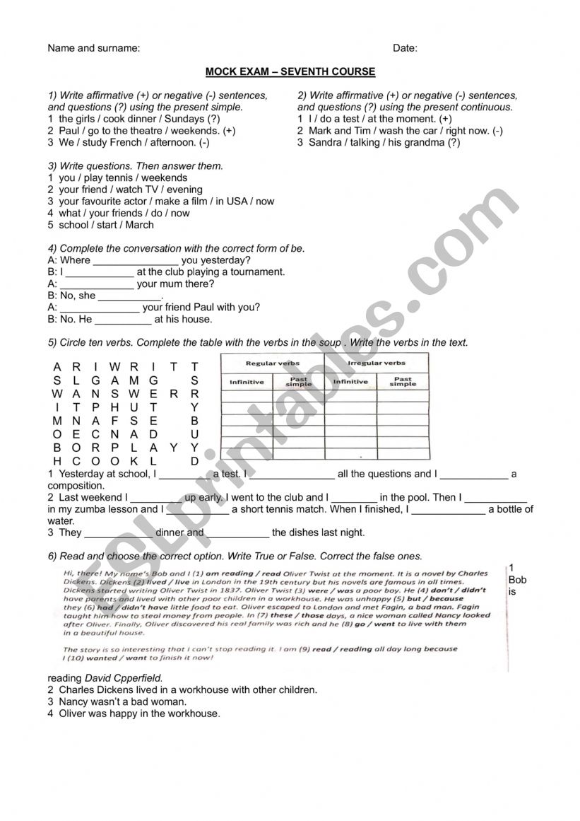 Mock exam 7th course worksheet