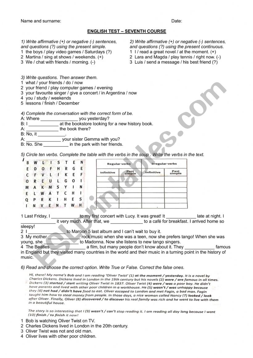 seventh course test worksheet