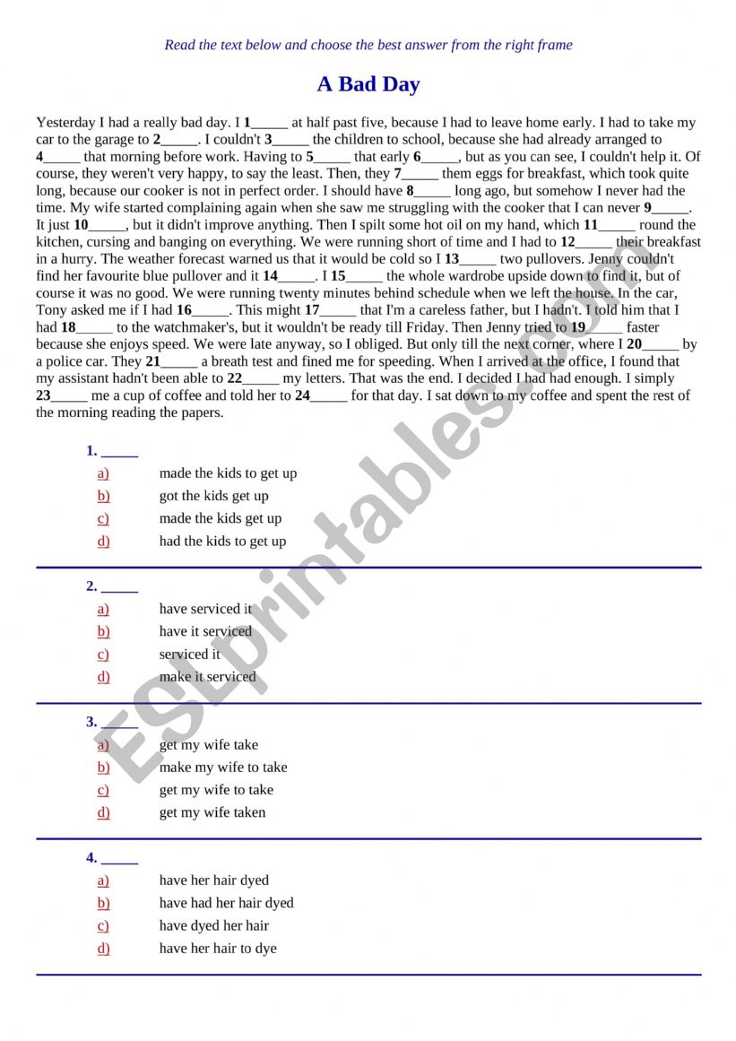 Causative Exercises worksheet