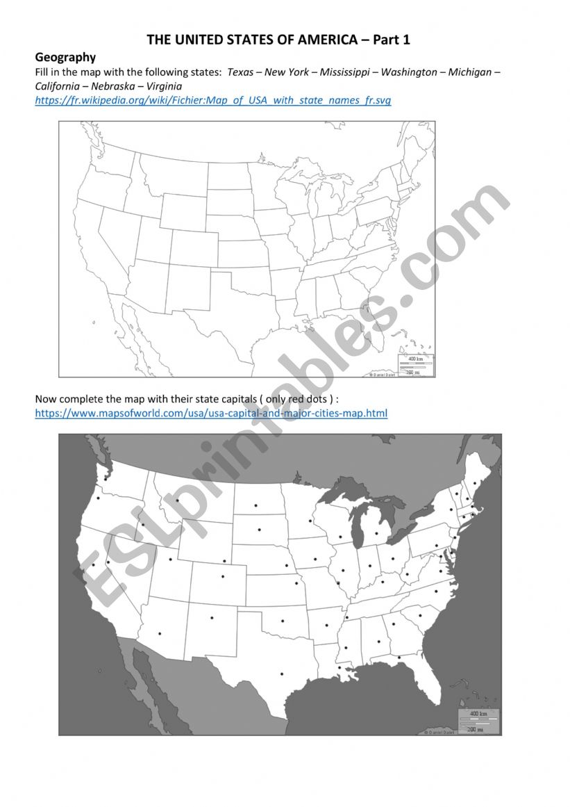 English worksheets: Webquest The USA