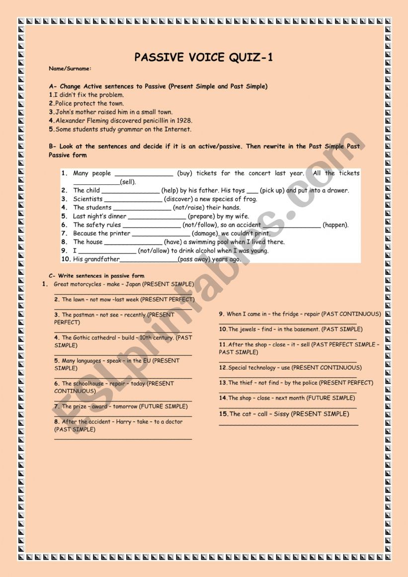 Passive Voice Quiz worksheet