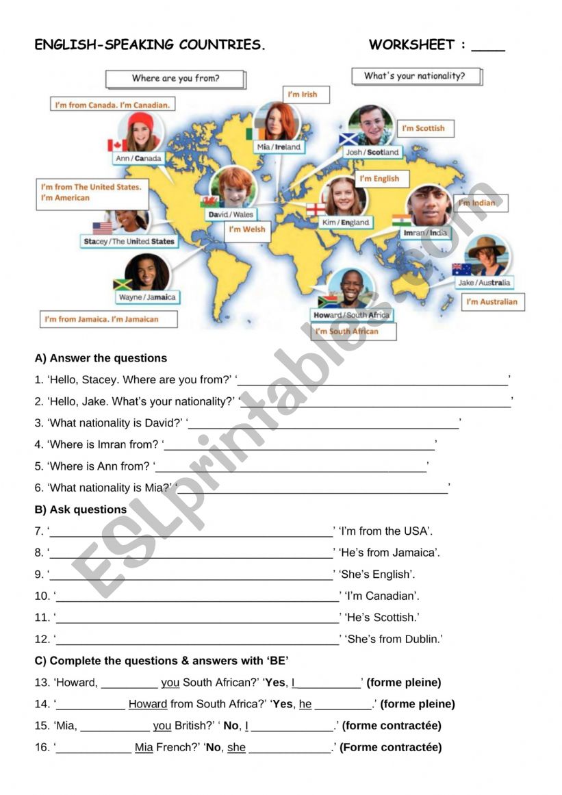 ENGLISH6SPEAKING COUNTRIES worksheet