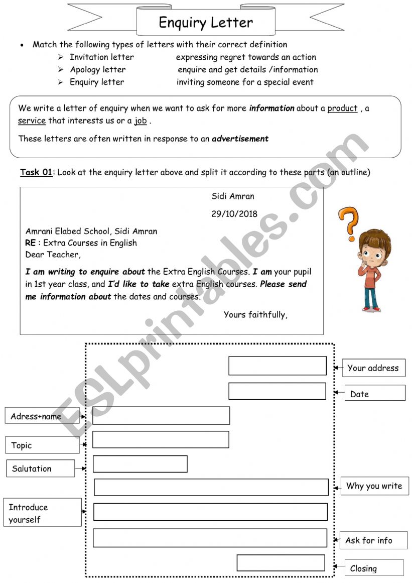 inquiry letter worksheet