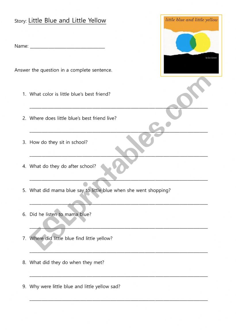 Little Blue and Little Yellow worksheet