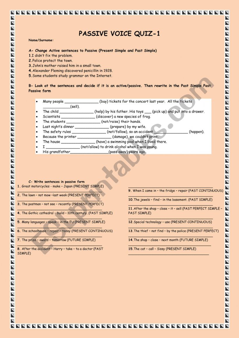 Passive Voice worksheet