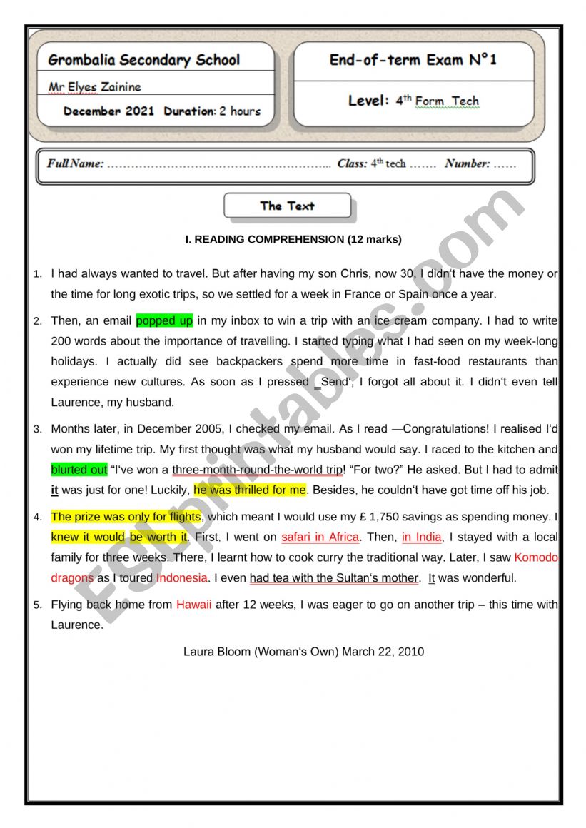 test unit1 worksheet