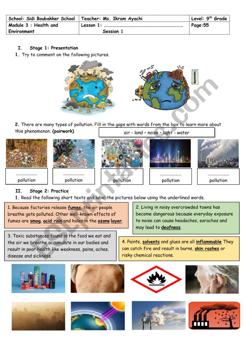 9th Grade - Module 3 - Lesson n° 1 - Air and Land Pollution - ESL ...