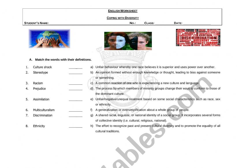 Coping with diversity worksheet