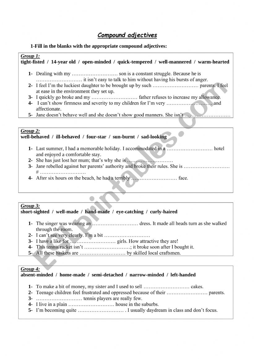 Compound Adjectives Esl Worksheet By Yasmina Yasmina