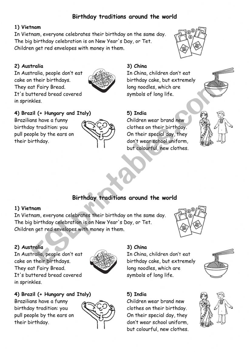 Birthdays around the world worksheet