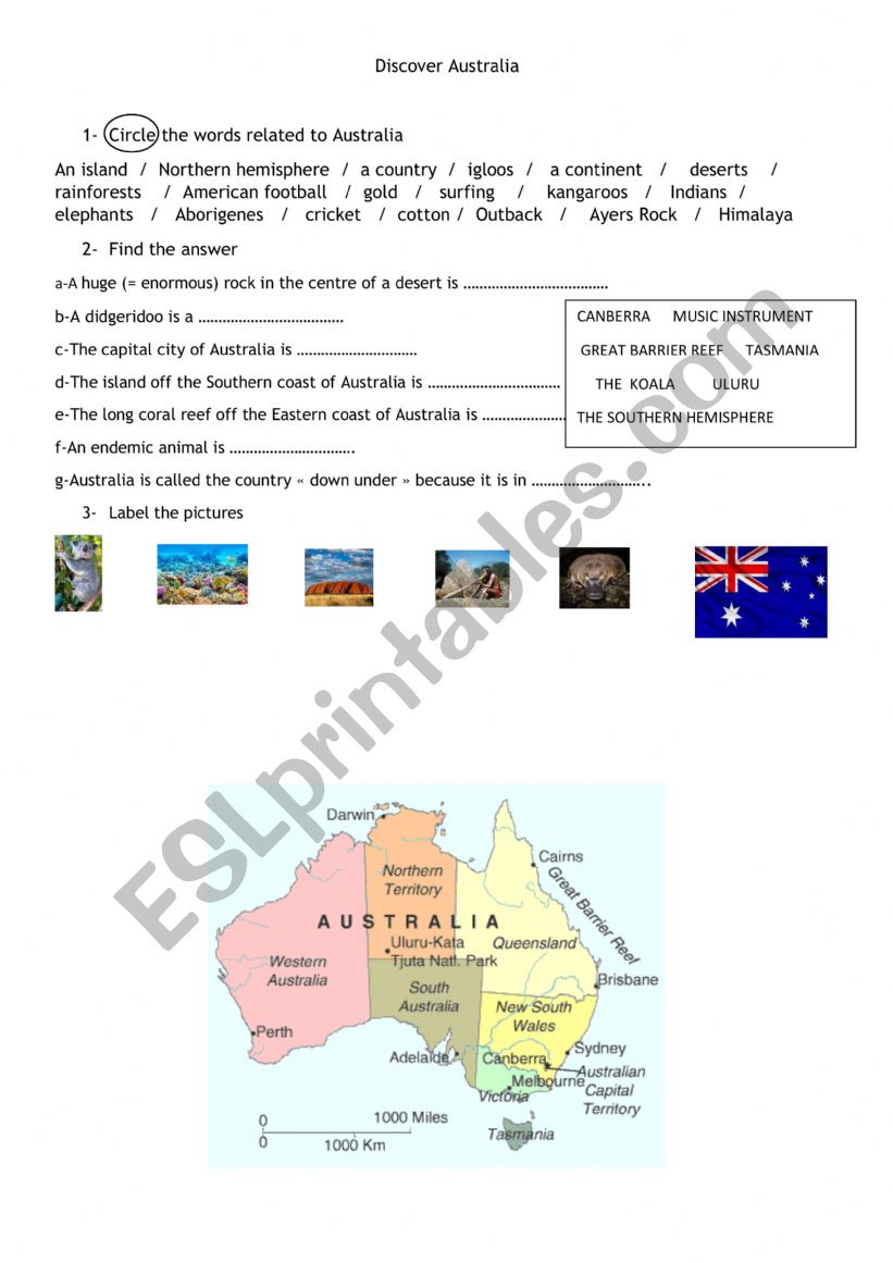 discover Australia worksheet