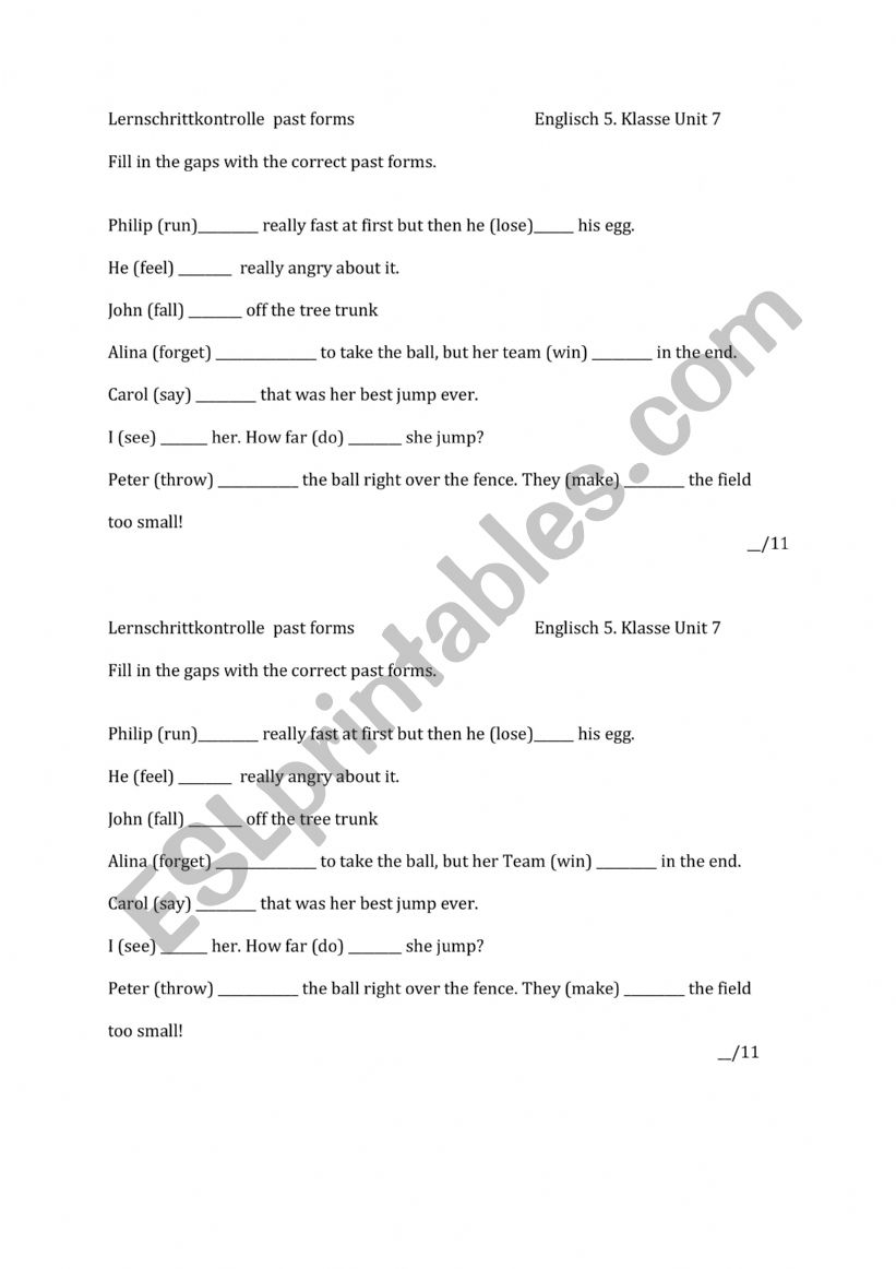 past forms  worksheet