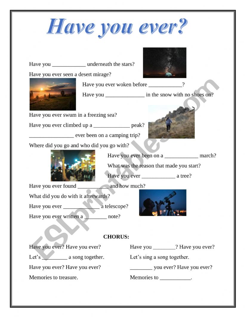 Have you ever...? SONG worksheet