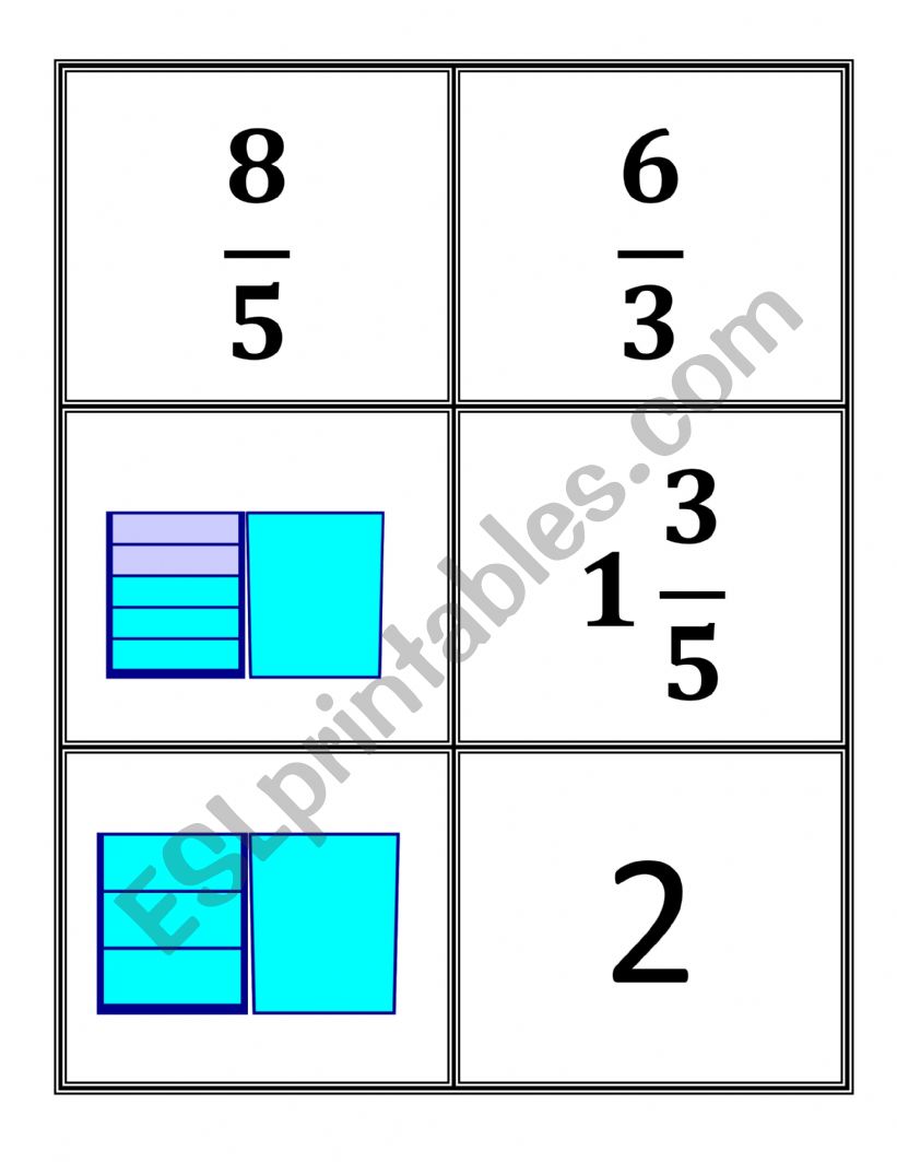 How to Read Fractions Memory Game ESL